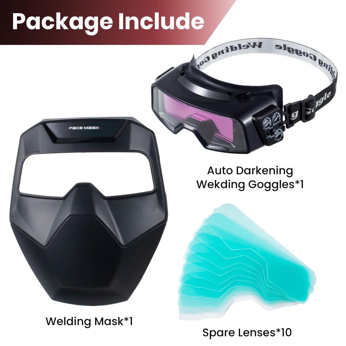 Auto Darkening Welding Goggles with Welder Mask and 10 Replacement Lenses F9172