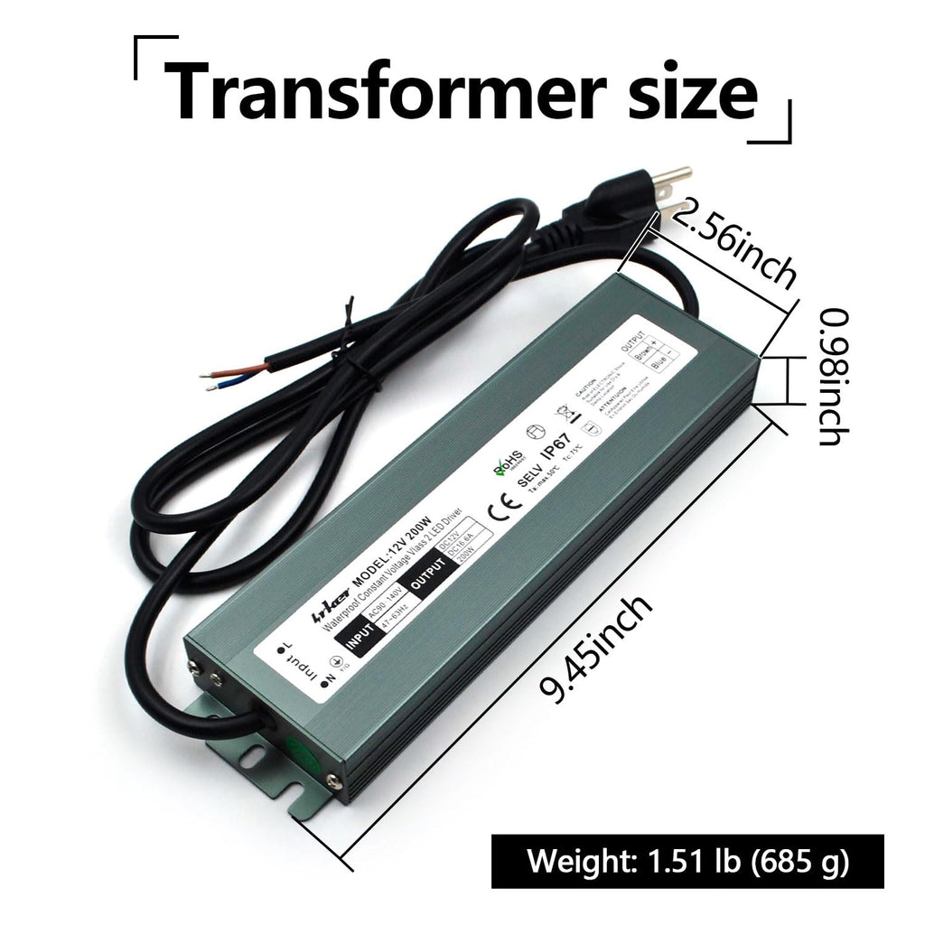 2 Pack 12V 200W Waterproof IP67 LED Driver S841