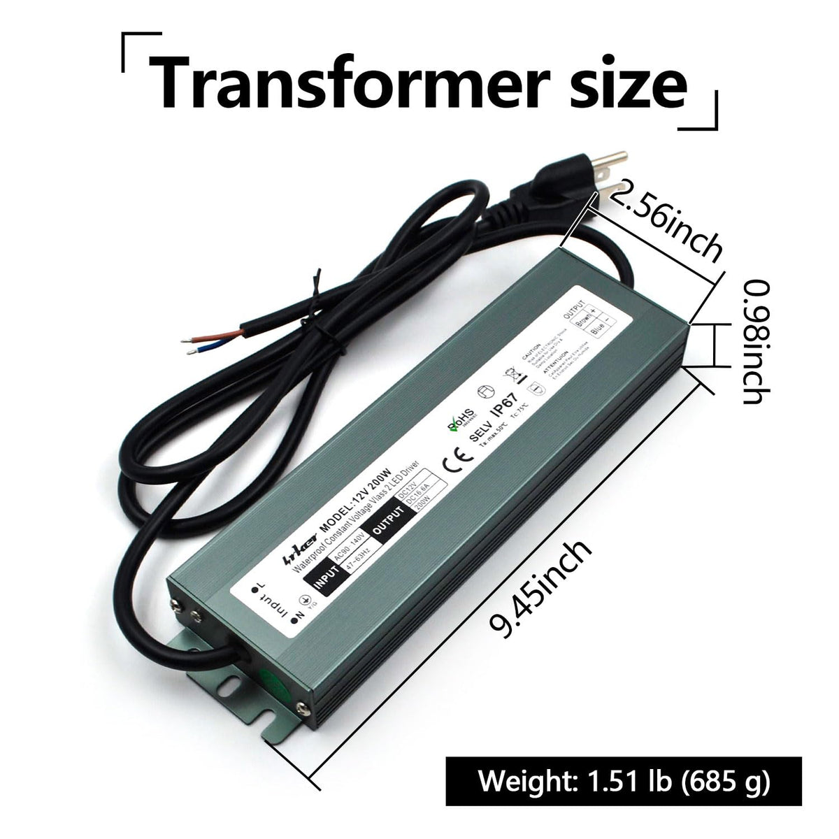 2 Pack 12V 200W Waterproof IP67 LED Driver S841