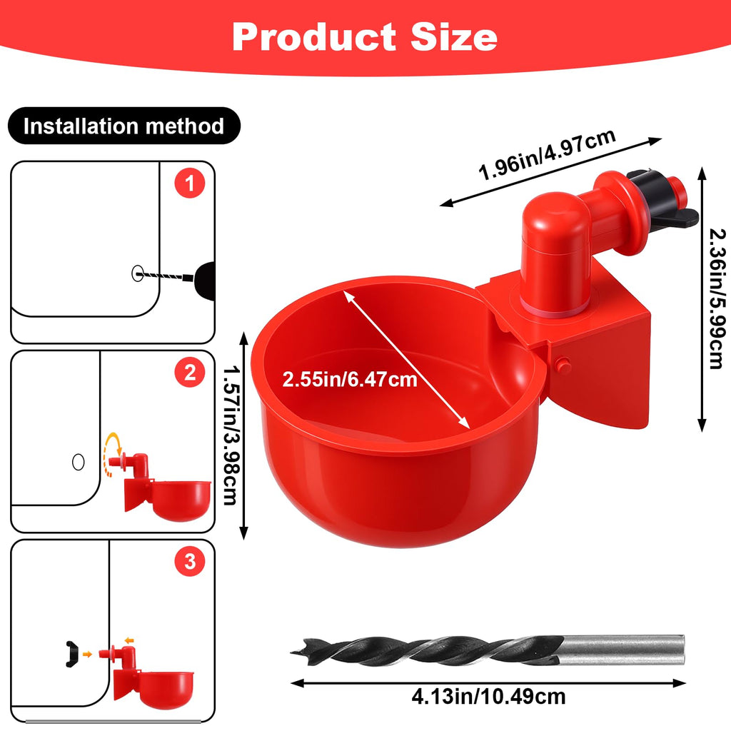 Automatic Chicken Waterer Cups 24-Pack Poultry Drinker with Hole Saw H103
