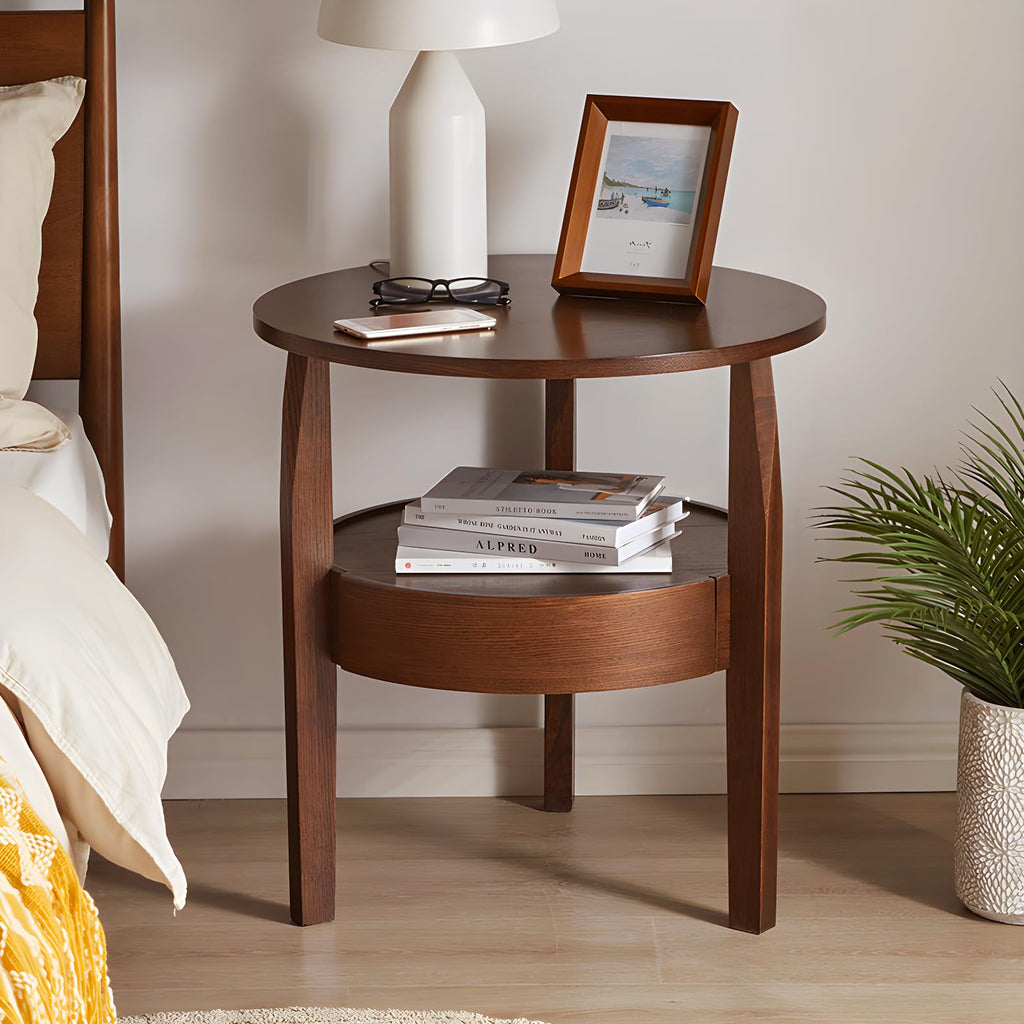Dark Brown 2-Tier Round Coffee Table with Drawer O310223