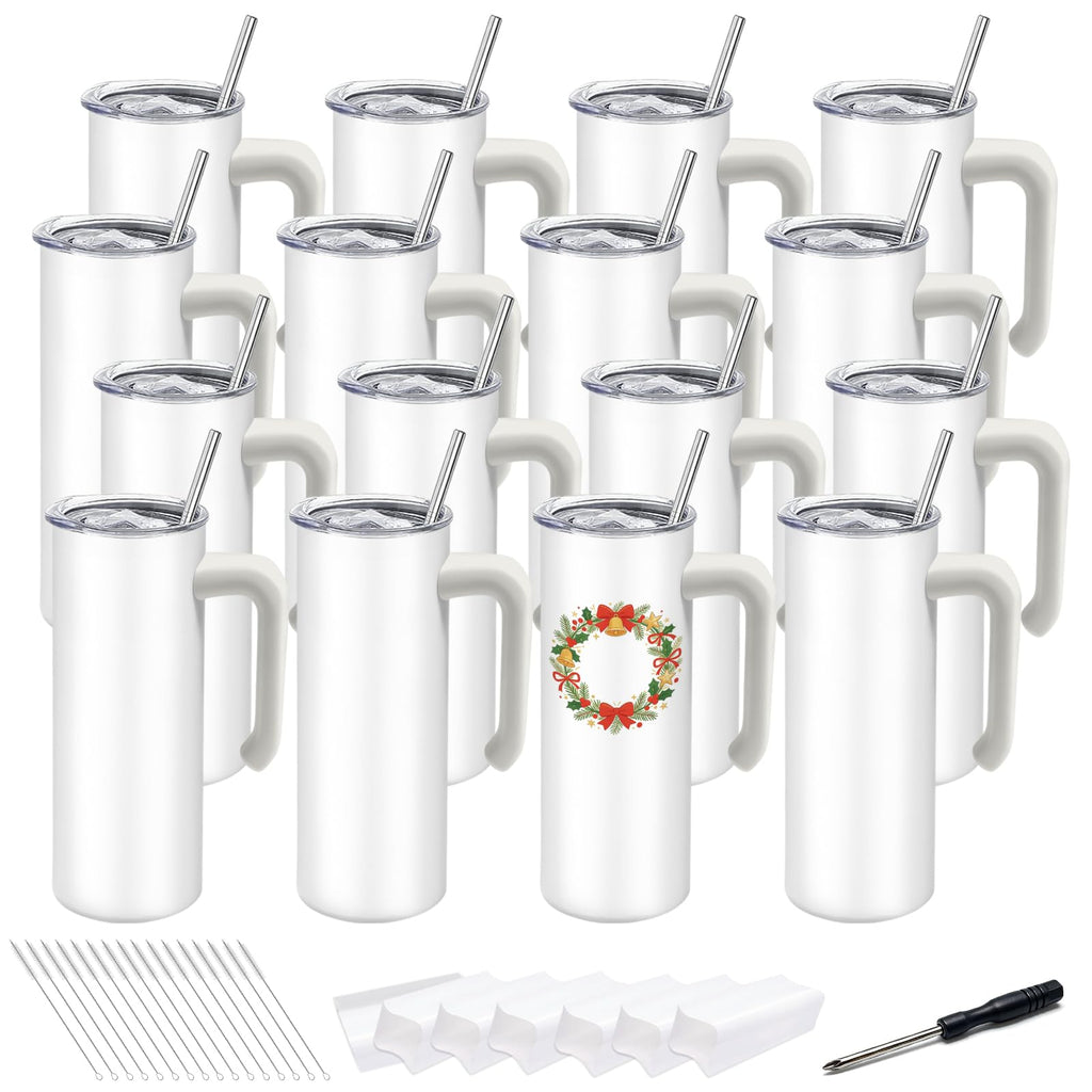 16 Pack 20 oz Stainless Steel Sublimation Tumblers with Straw & Lids M13339