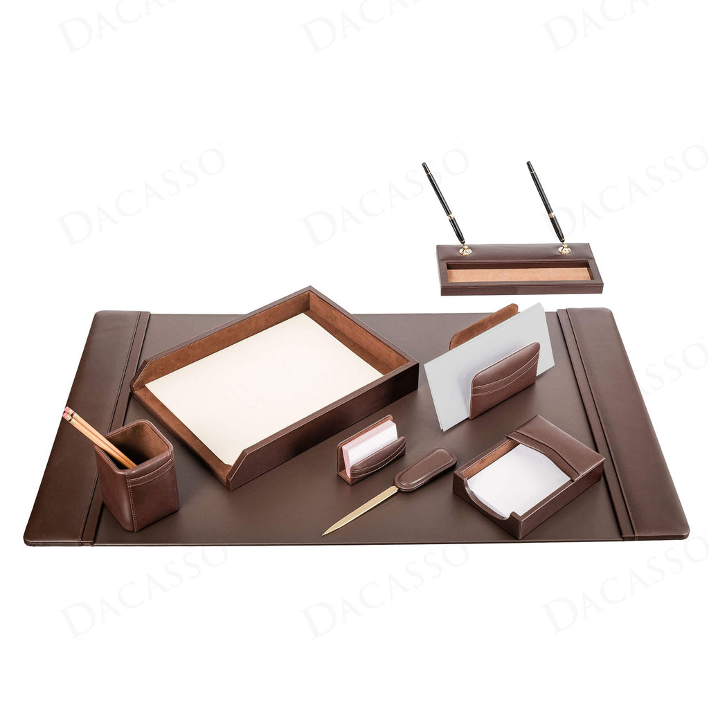 Chocolate Brown Leather 8 Piece Desk Set C388