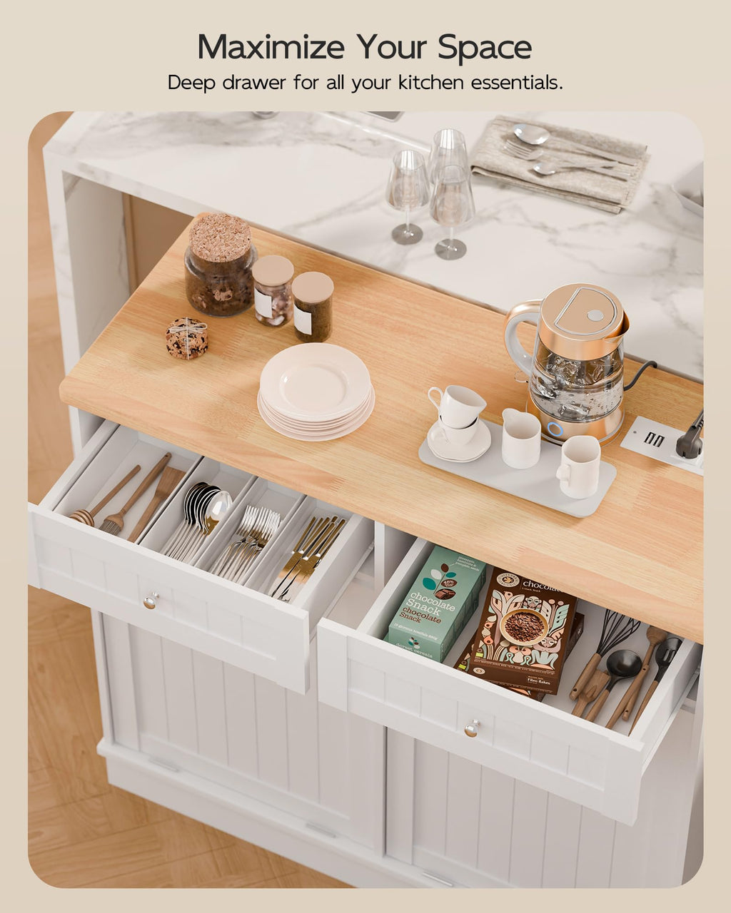 White Wooden Tilt Out Trash Cabinet with 2 Drawers P579992