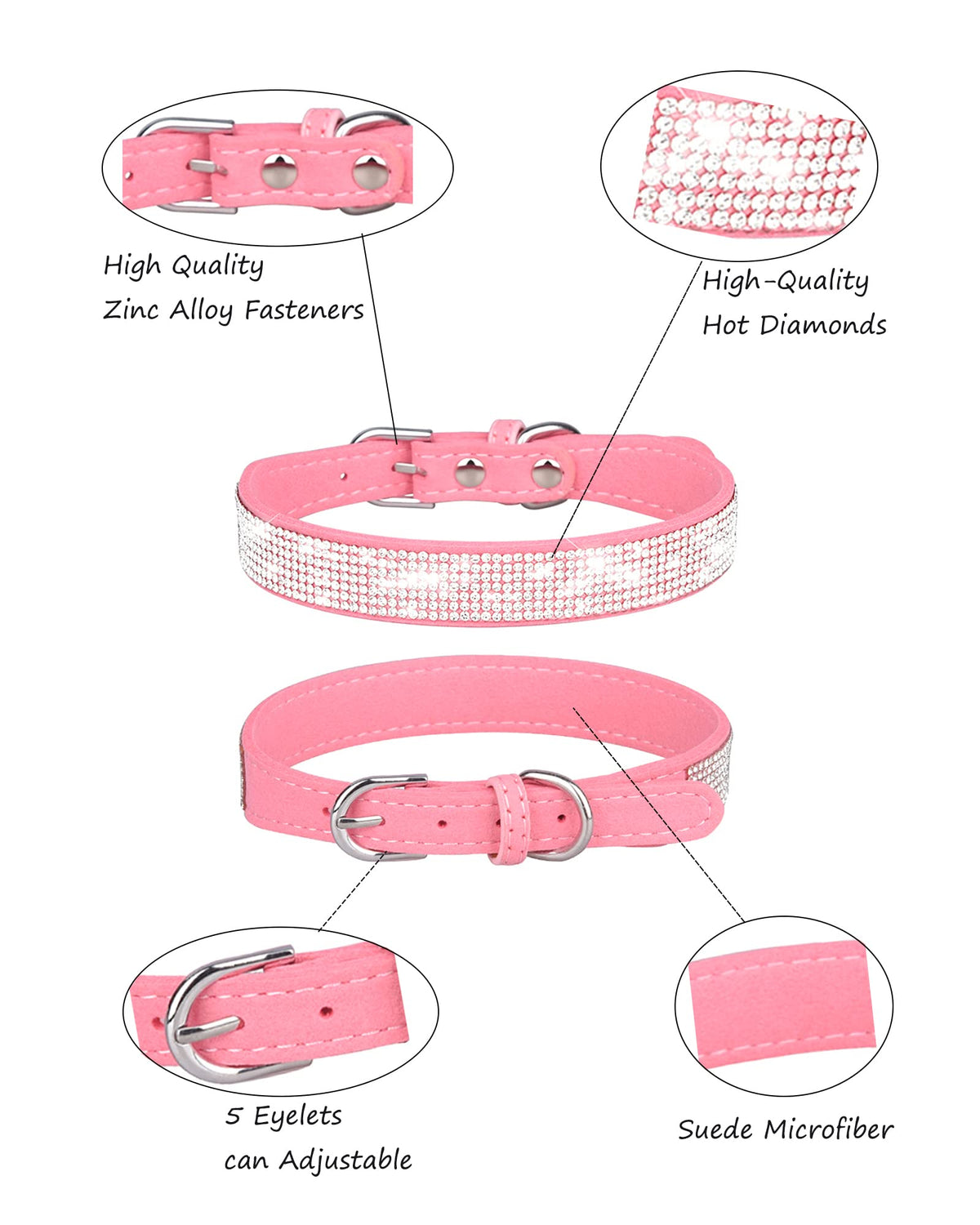 Pink Adjustable Leather Suede Rhinestone Dog Collar H545371