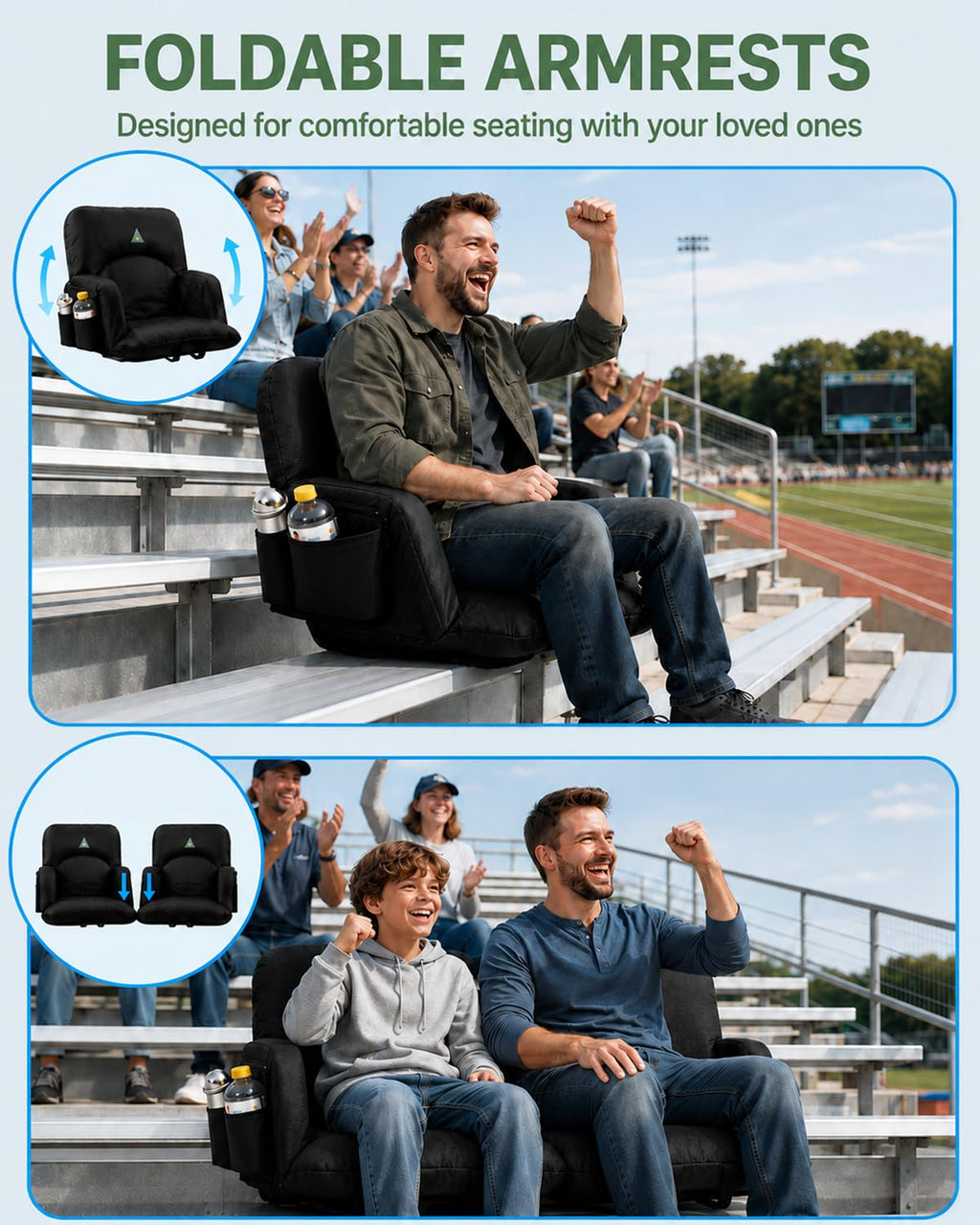 25" Wide Stadium Seats with Armrests & Back Support E7946