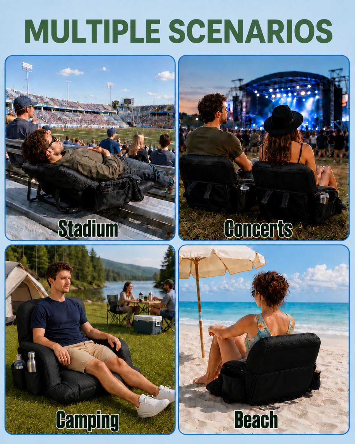 25" Wide Stadium Seats with Armrests & Back Support E7946