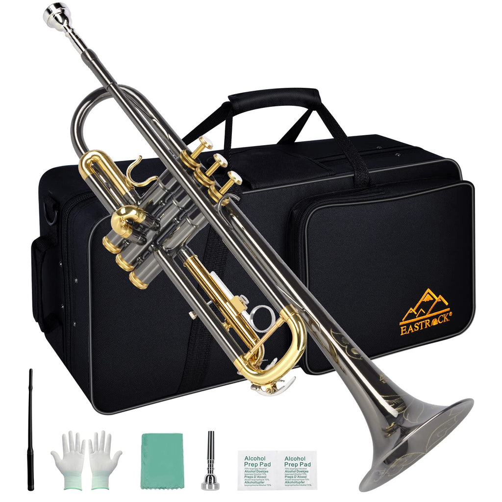 Bb Trumpet Set with Carrying Case, Gloves, 7C Mouthpiece, Tuning Rod, Black Nickel O916990
