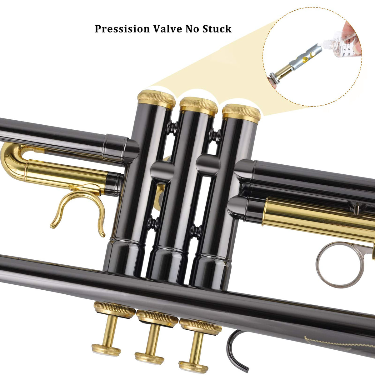 Bb Trumpet Set with Carrying Case, Gloves, 7C Mouthpiece, Tuning Rod, Black Nickel O916990