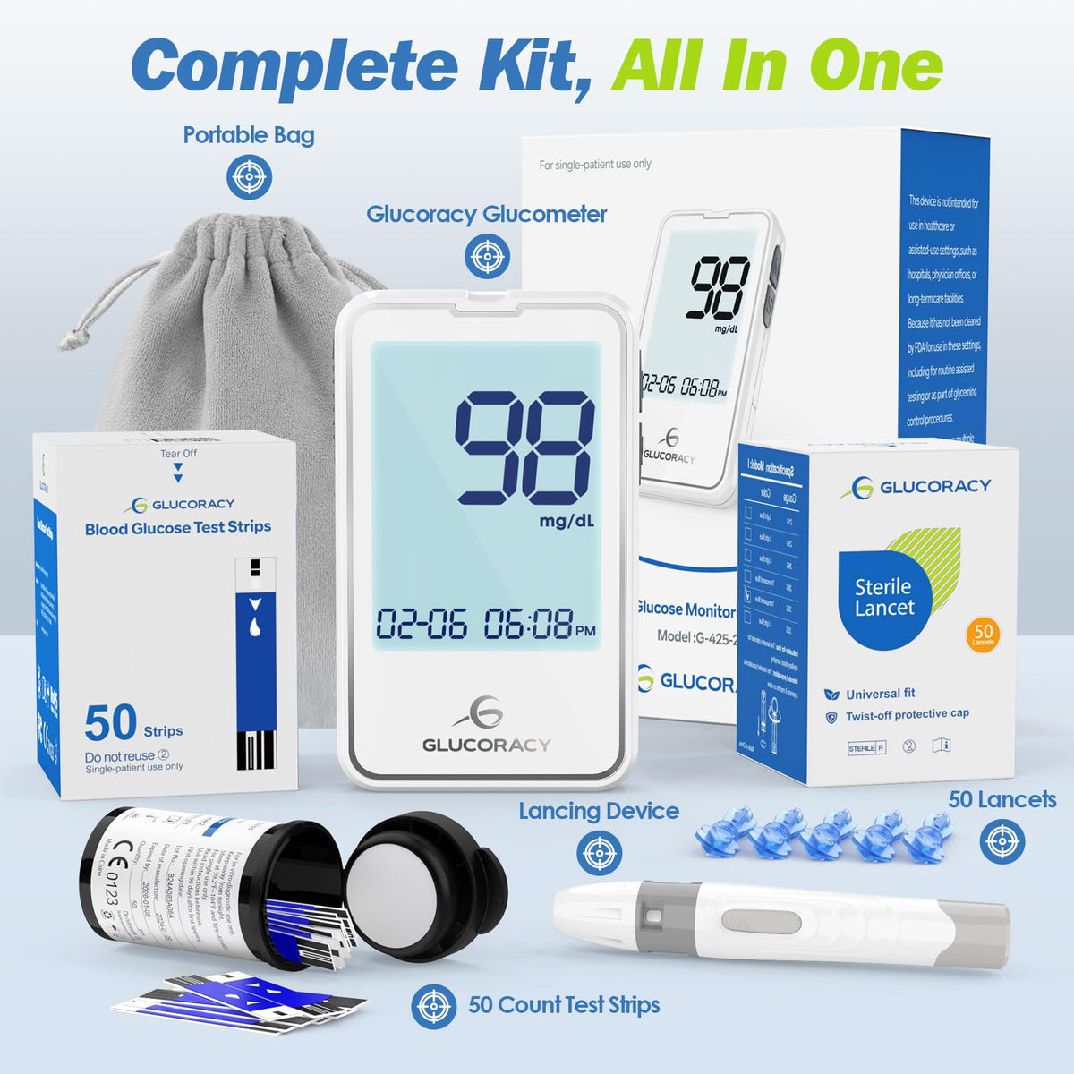 Blood Glucose Monitor Kit with 50 Test Strips J4578