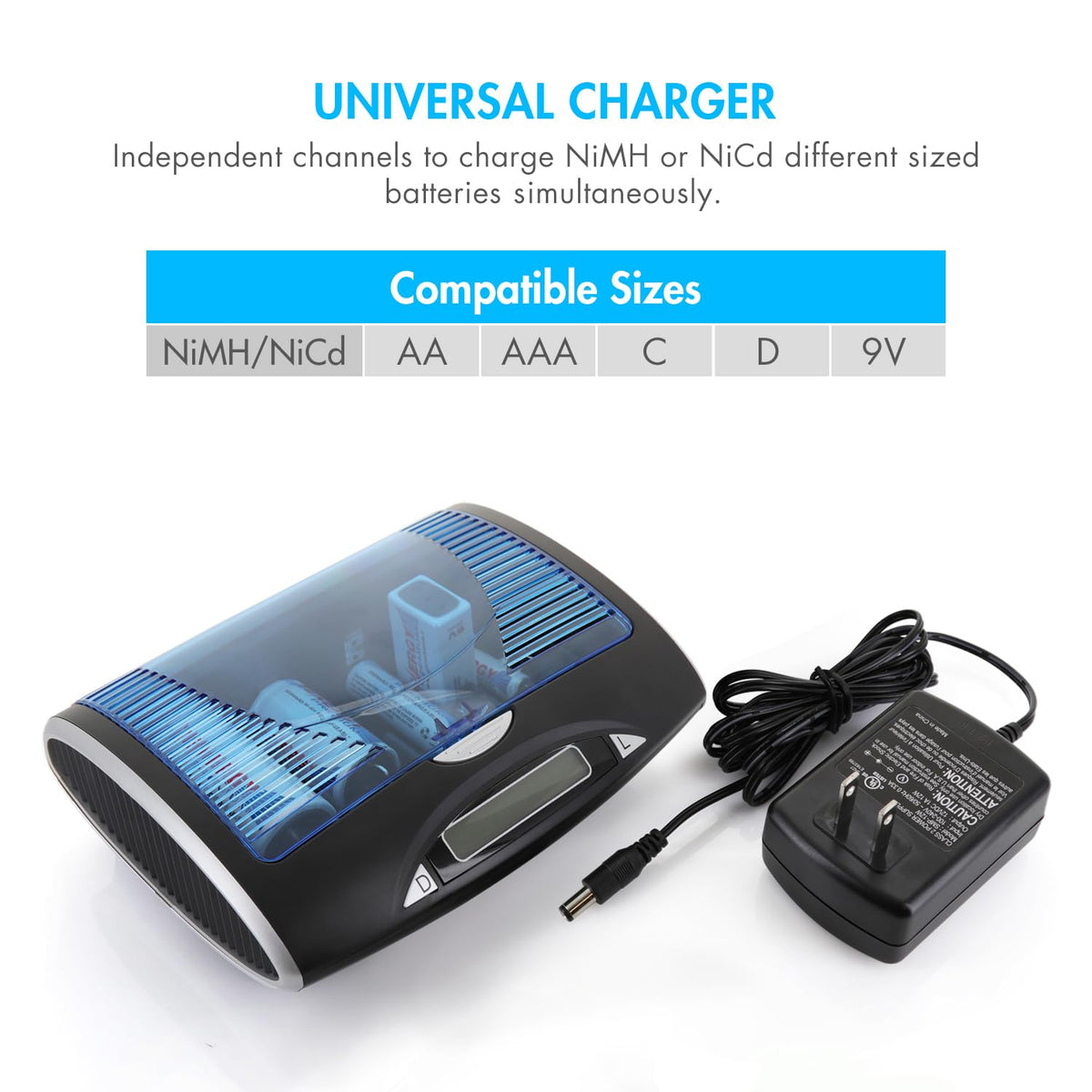 Rechargeable C Batteries and LCD Smart Battery Charger, 4 Pack F99698