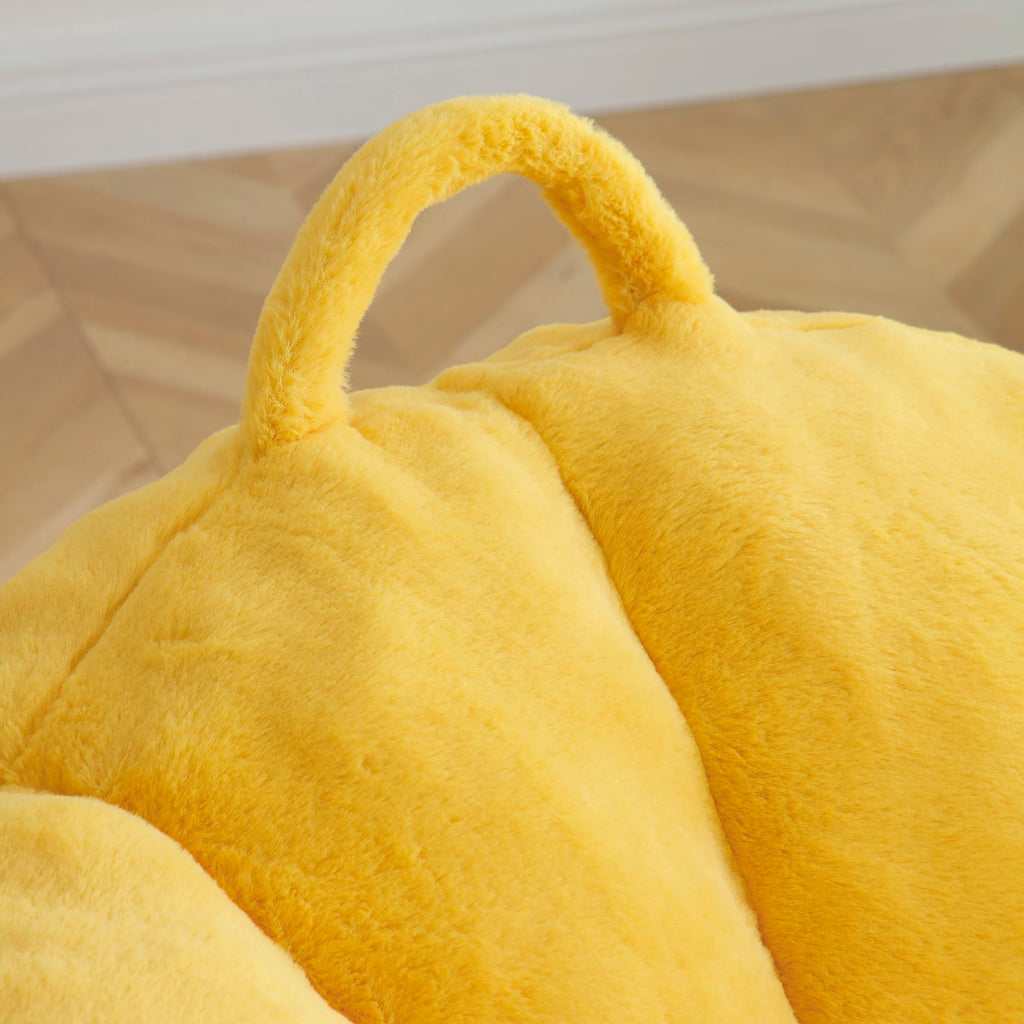Yellow Faux Fur Memory Foam Bean Bag Chair with Footstool F5750