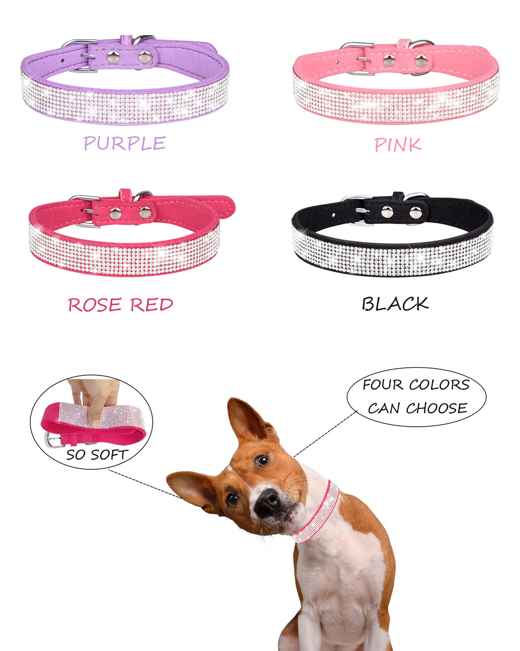 Pink Adjustable Leather Suede Rhinestone Dog Collar H545371