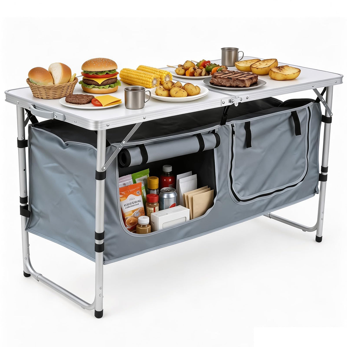 Camping Table with Storage Gray A427763