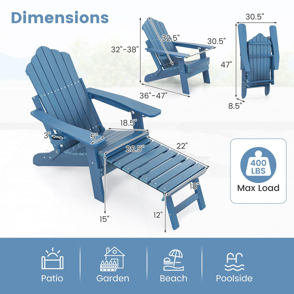 Folding Adirondack Chair with Adjustable Backrest and Ottoman P743
