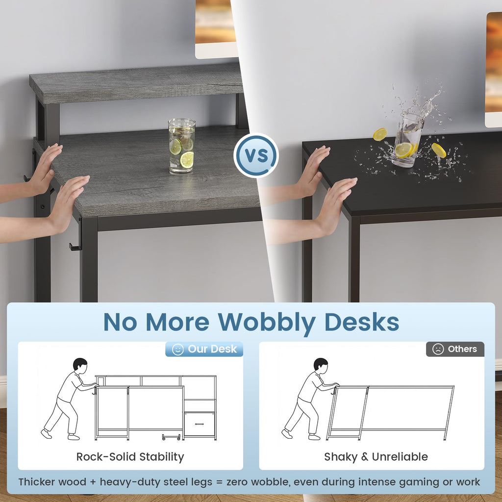 66" Reversible L Shaped Computer Desk with File Drawer J11251