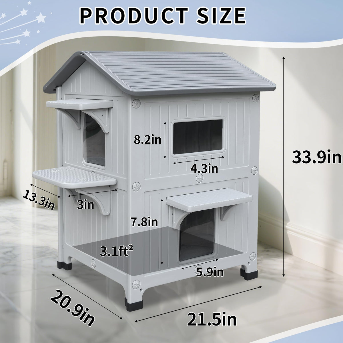 Weatherproof 2 Story Cat House with Mat P2807