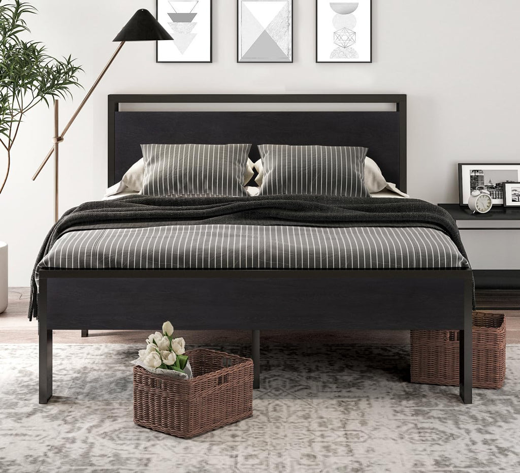 Full Size Bed Frame with Wooden Headboard and Footboard N636519