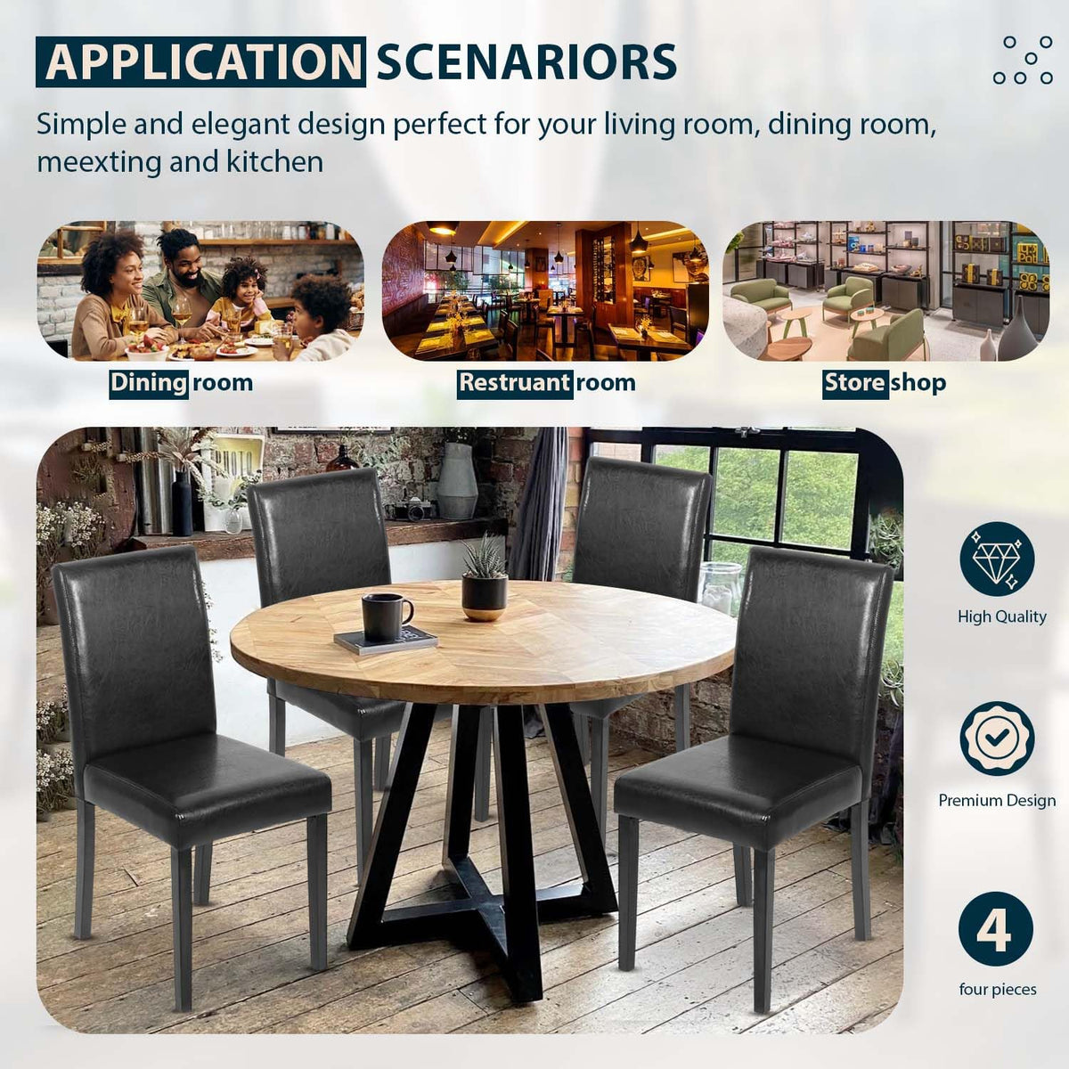 Black PU Leather Set of 4 Dining Chairs J847054