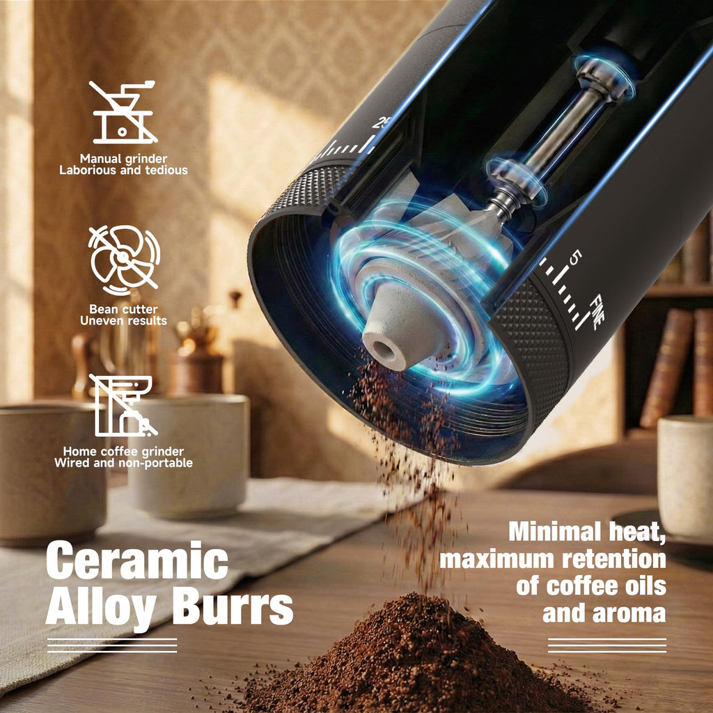 Portable Electric Burr Coffee Grinder with Ceramic Conical Burr O7649