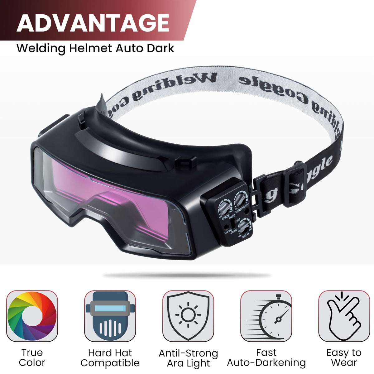 Auto Darkening Welding Goggles with Welder Mask and 10 Replacement Lenses F9172