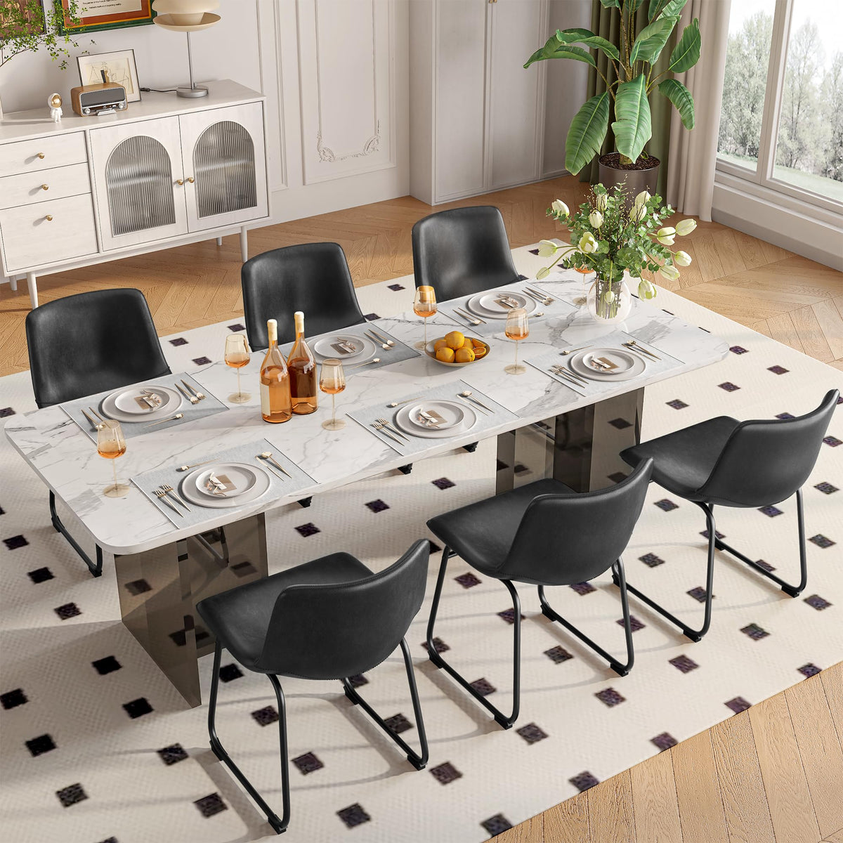 Black PU Leather Dining Chairs Set of 6 F3241
