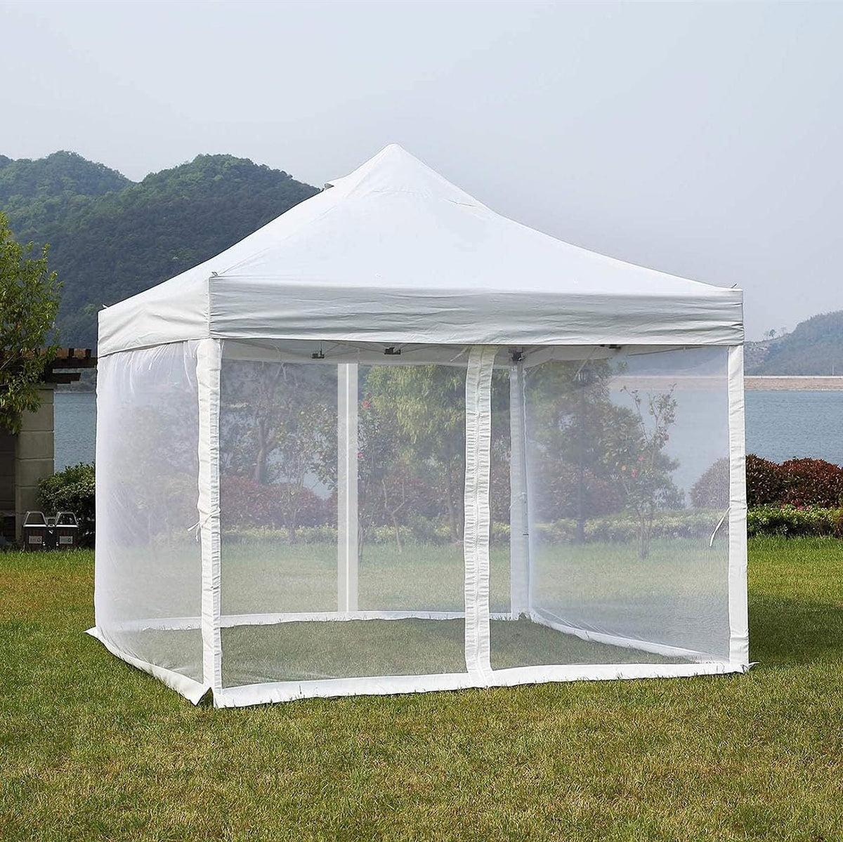 Mosquito Net 4-Panel Canopy Screen Wall with Zipper White I7667