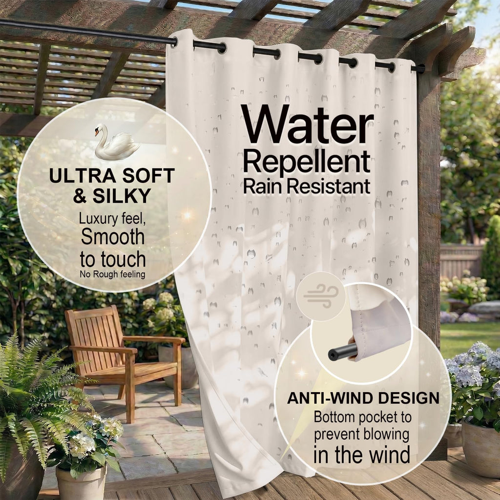 W52 x L108 Weather-resistant Grommet Top Curtains (2 Panels) Z62492