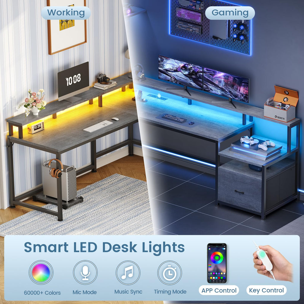 66" Reversible L Shaped Computer Desk with File Drawer J11251