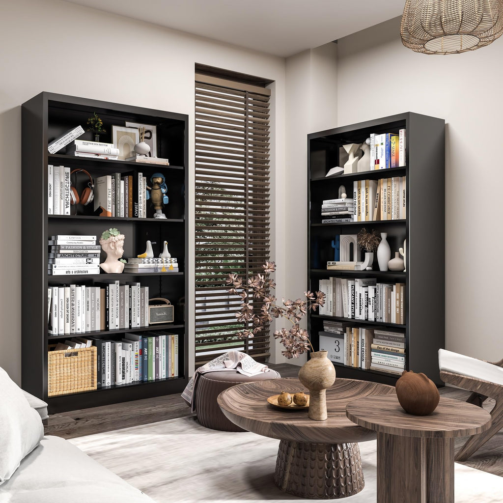 66" Tall Black Metal Bookcase with Adjustable Shelves X198