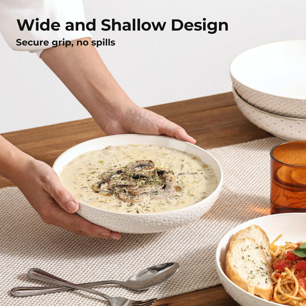 8.5" Ceramic Pasta Bowls Set of 4, 30 oz Soft White D4023