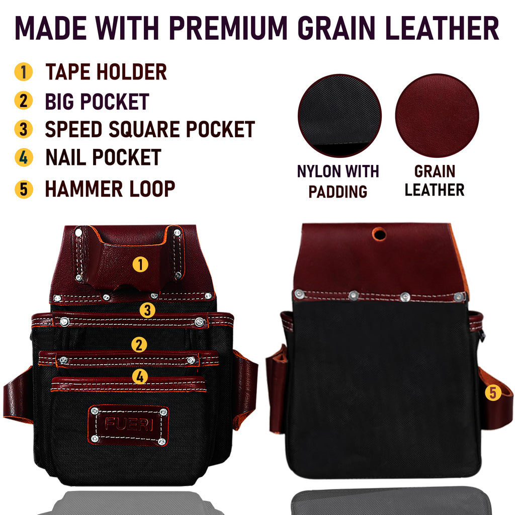 Heavy Duty Leather & 1680D Nylon 26 Pockets Electrician Tool Belt & Bag Combo U14294