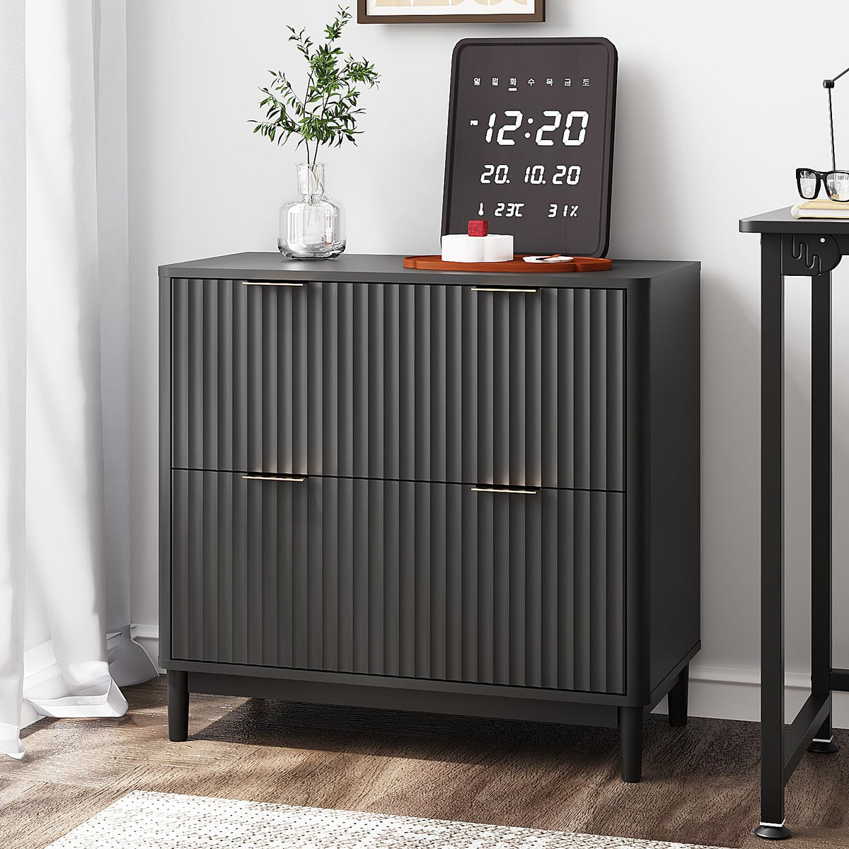Black 2 Drawer Wood File Cabinet I80281