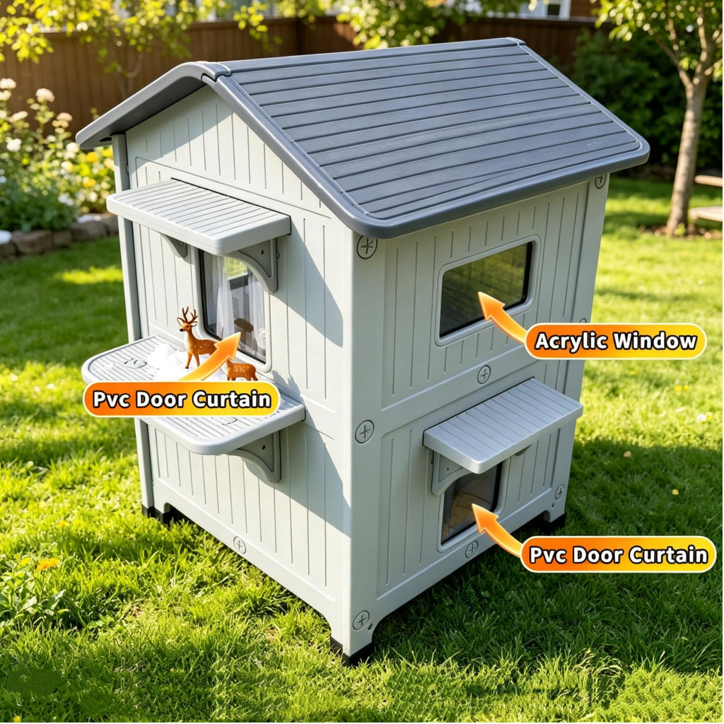 Weatherproof 2 Story Cat House with Mat P2807