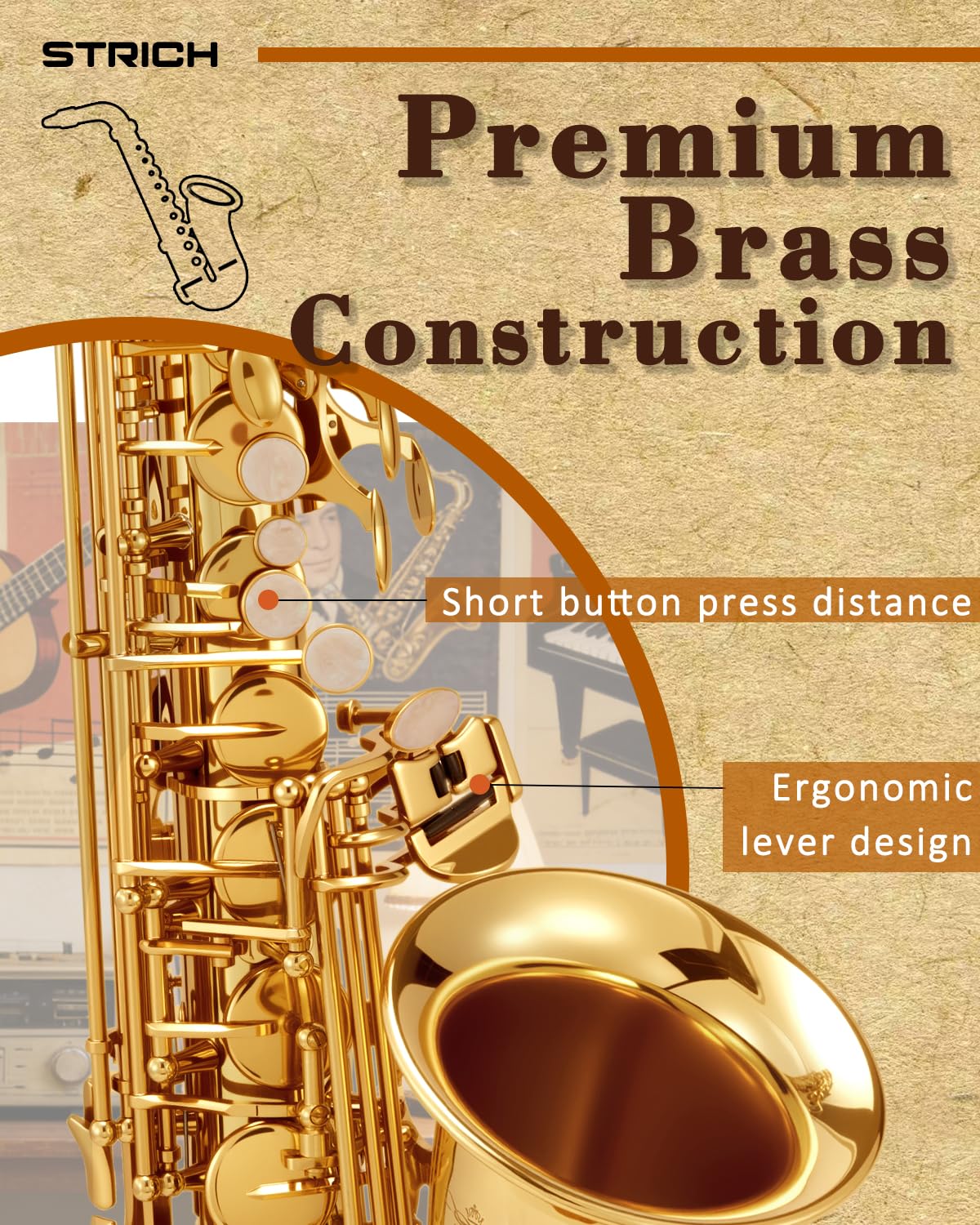 Alto Saxophone Brass Student Beginner Kit with Hard Case Z4682