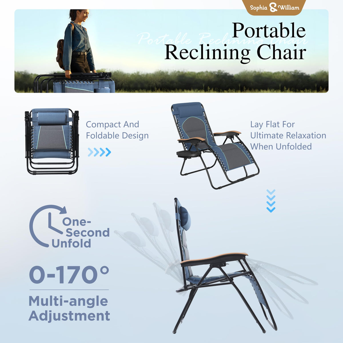 Blue Padded Zero Gravity Chair Set of 2 K106782