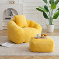 Yellow Faux Fur Memory Foam Bean Bag Chair with Footstool F5750