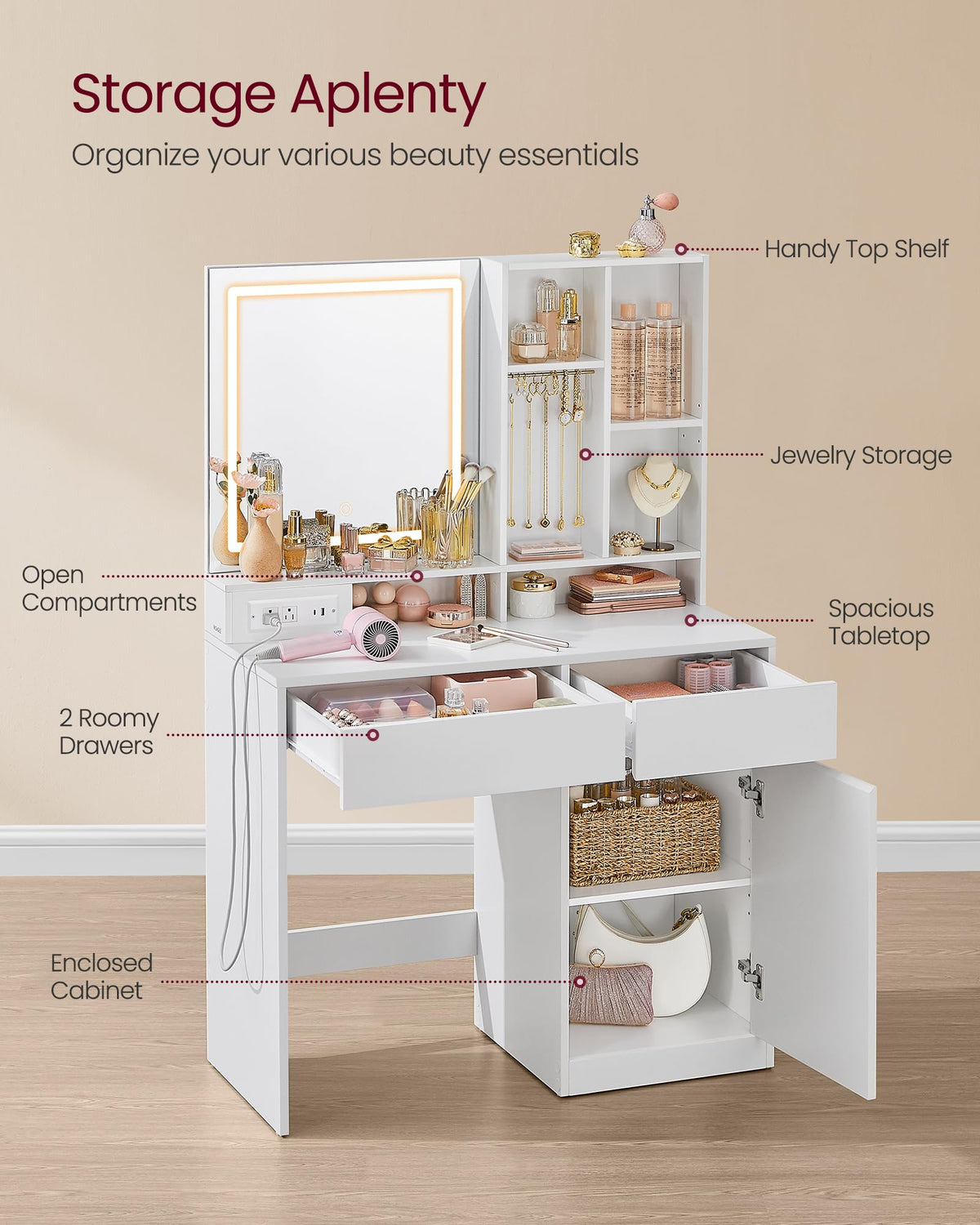 Vanity Desk with Mirror and Lights B1347