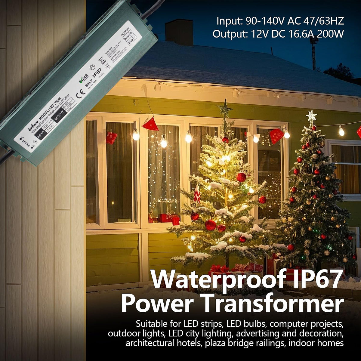 2 Pack 12V 200W Waterproof IP67 LED Driver S841