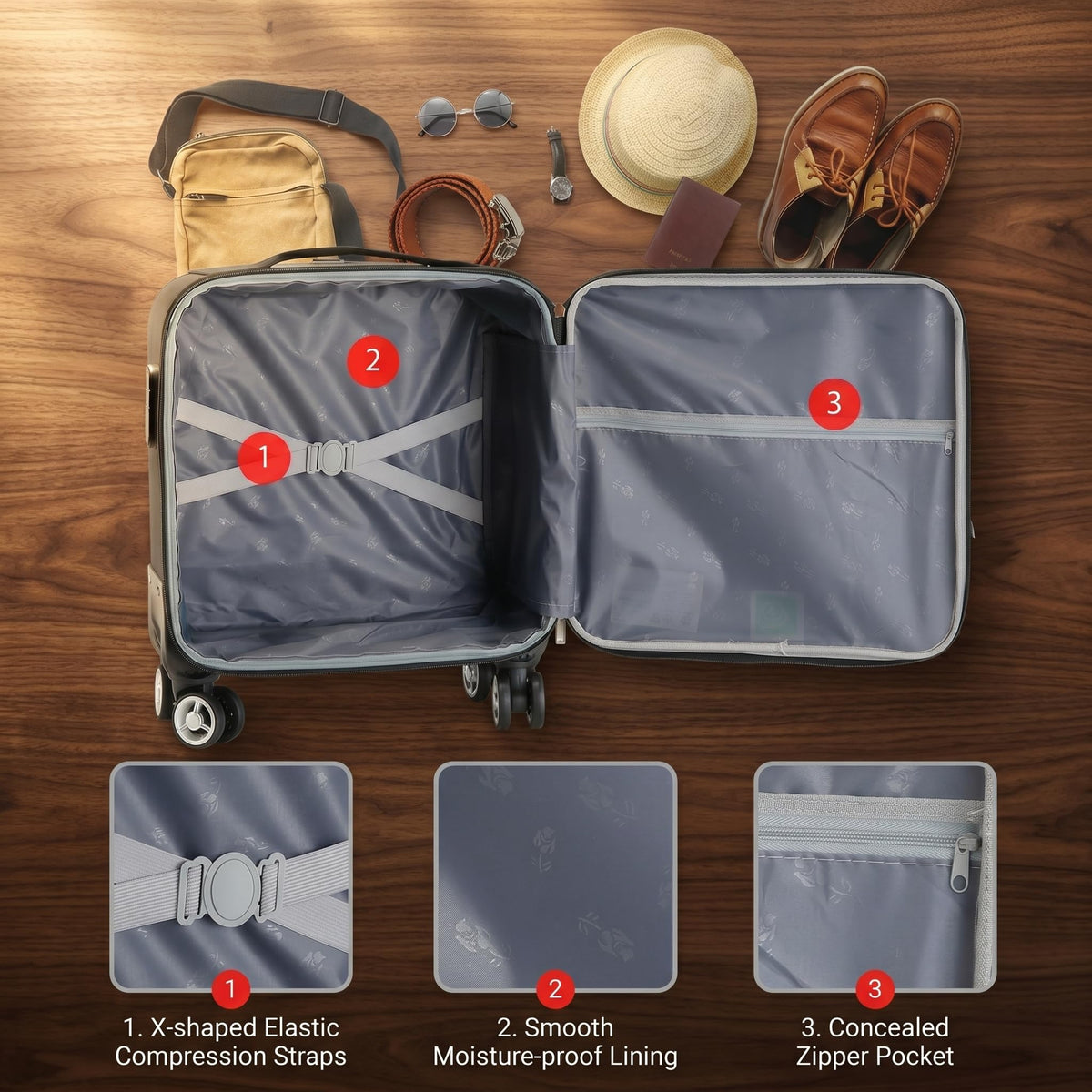 18 inch Carry on Luggage with Spinner Wheels Black J88855