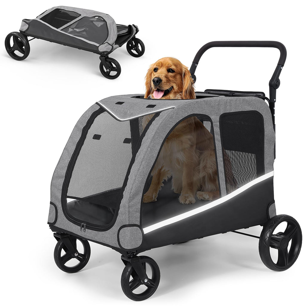 Extra Large Foldable Dog Stroller with Pocket, Up to 130 lbs F7206