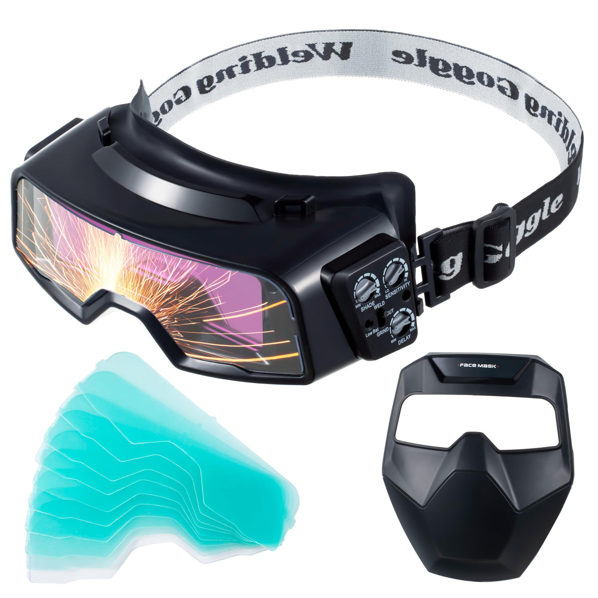 Auto Darkening Welding Goggles with Welder Mask and 10 Replacement Lenses F9172