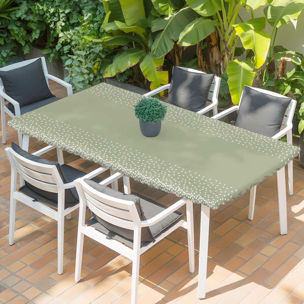 White Speckles Grain Fitted Rectangle Tablecloth 32" x 72" Elastic Waterproof Table Cover Z34900