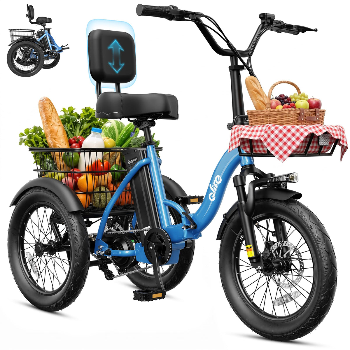 1200W Folding Electric Trike with Cargo Rack H671