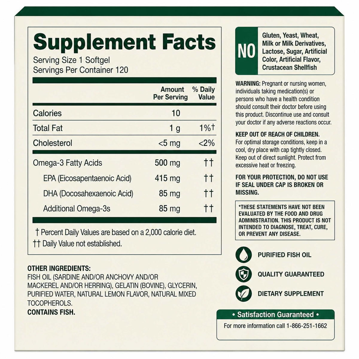 Omega-3 Fish Oil 500 mg 120 Count SoftGels Dietary Supplement F8781