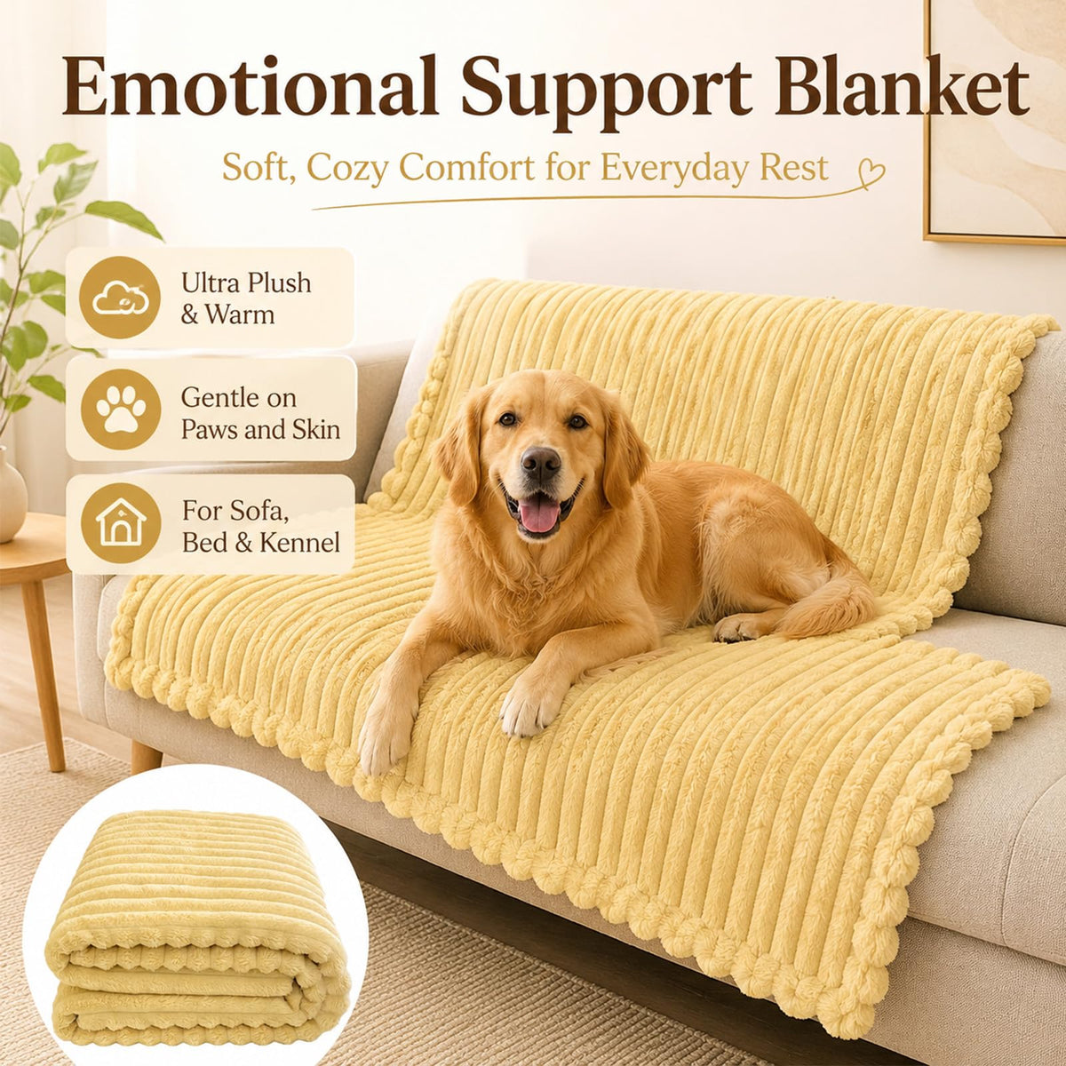 Yellow Rabbit Hair Plush Pet Blanket N7113