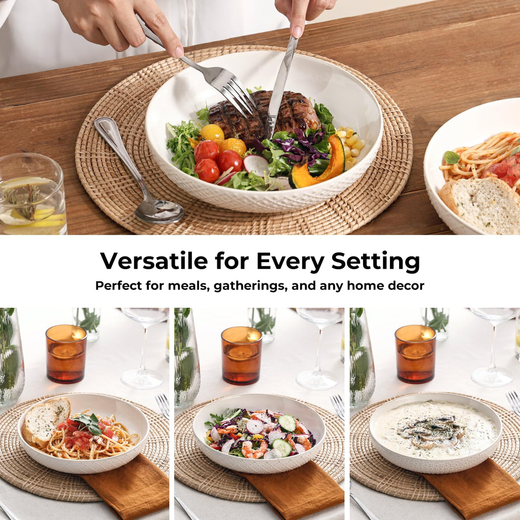 8.5" Ceramic Pasta Bowls Set of 4, 30 oz Soft White D4023
