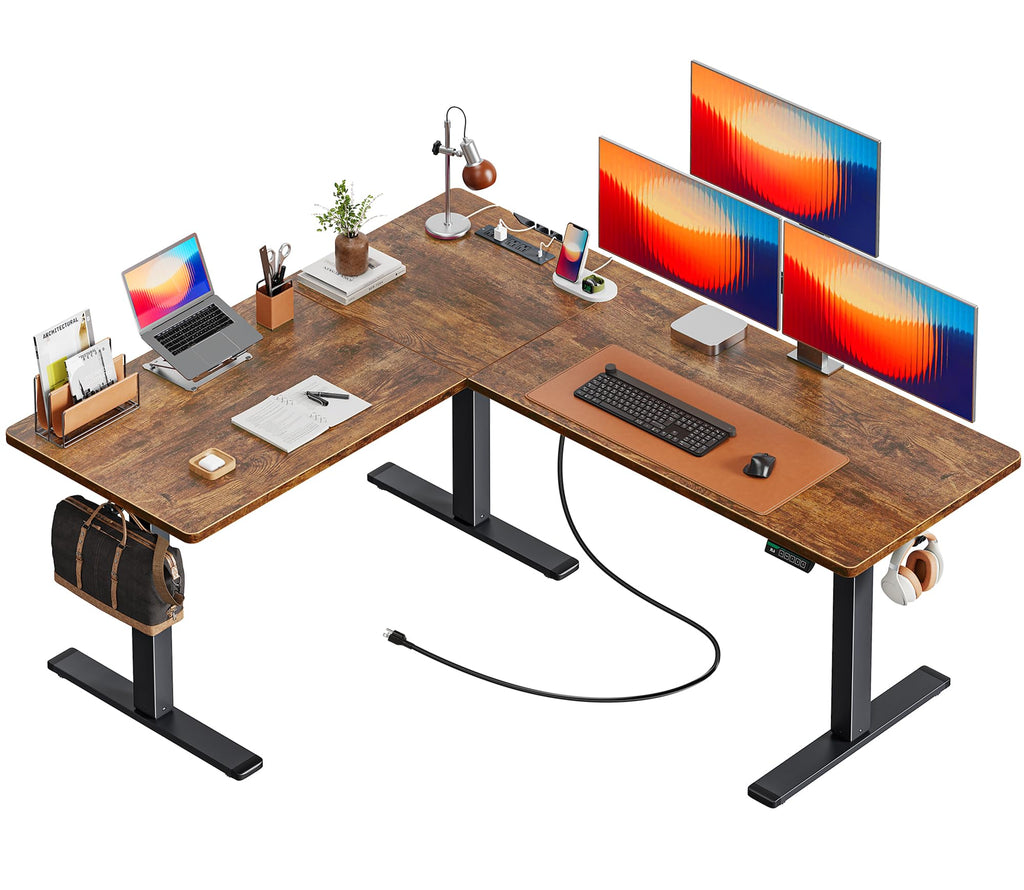 63 x 55 Inch L Shaped Standing Desk with Power Outlets E167
