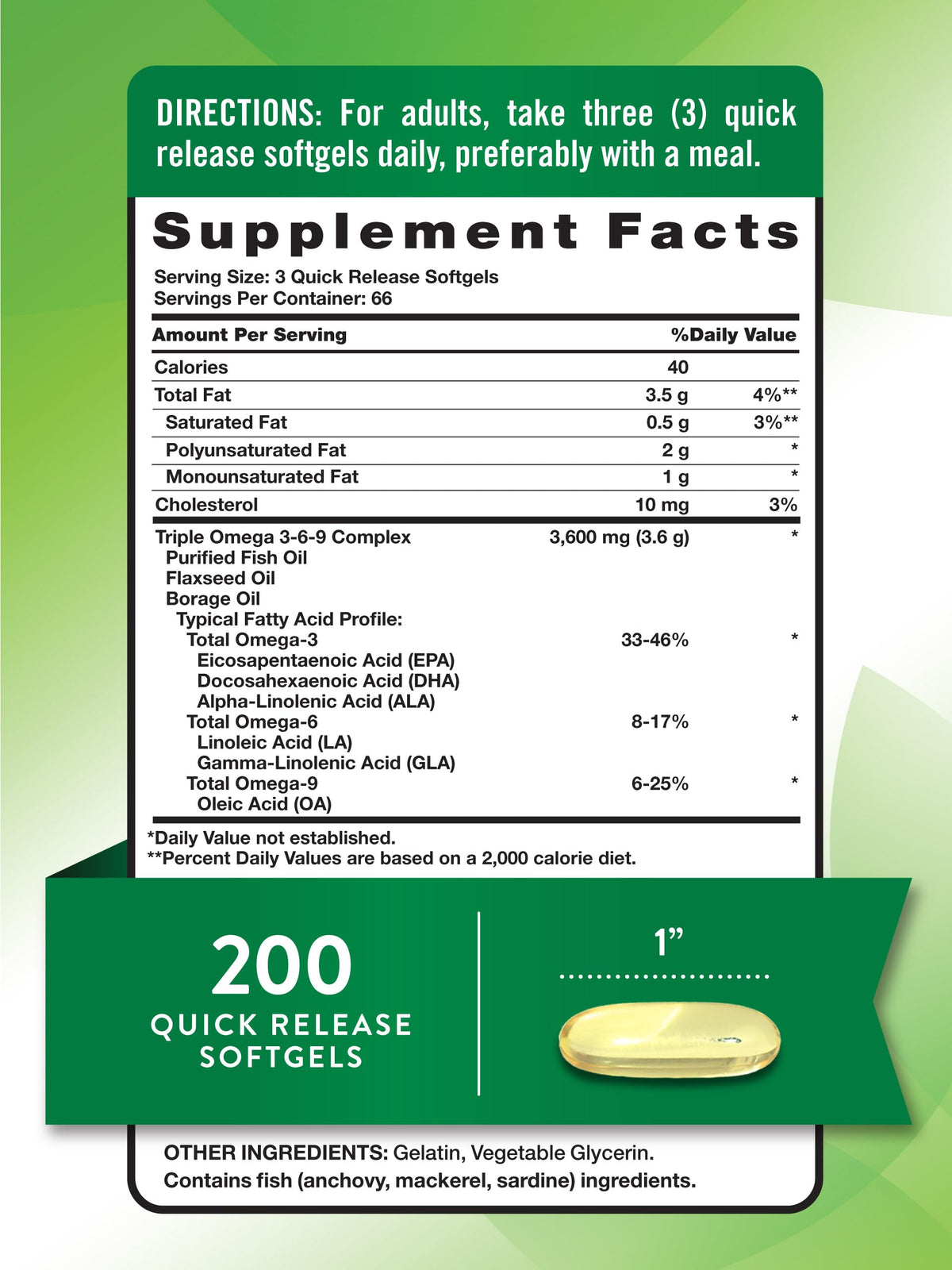 Omega 3 6 9 3600mg 200 Softgels R399461