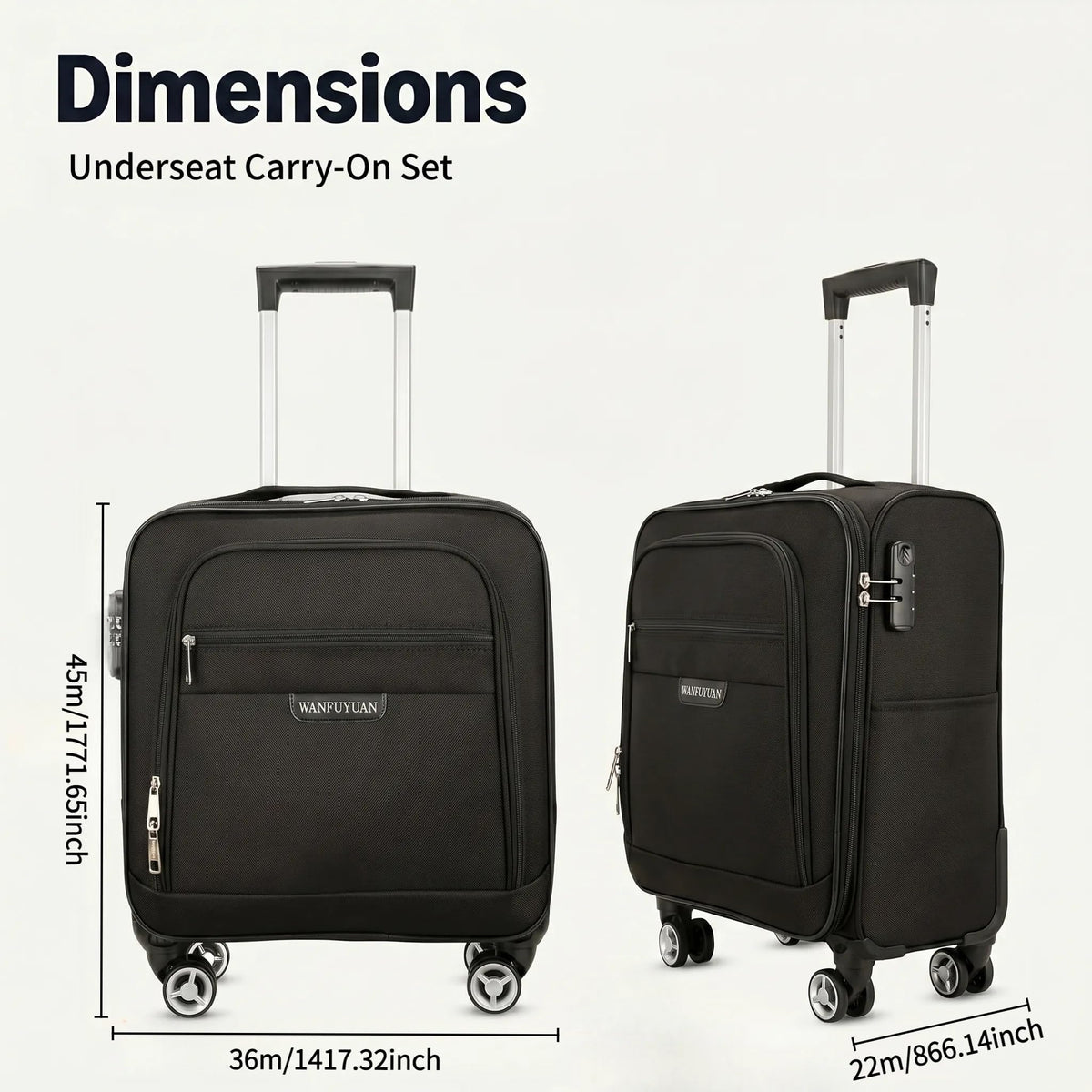 18 inch Carry on Luggage with Spinner Wheels Black J88855